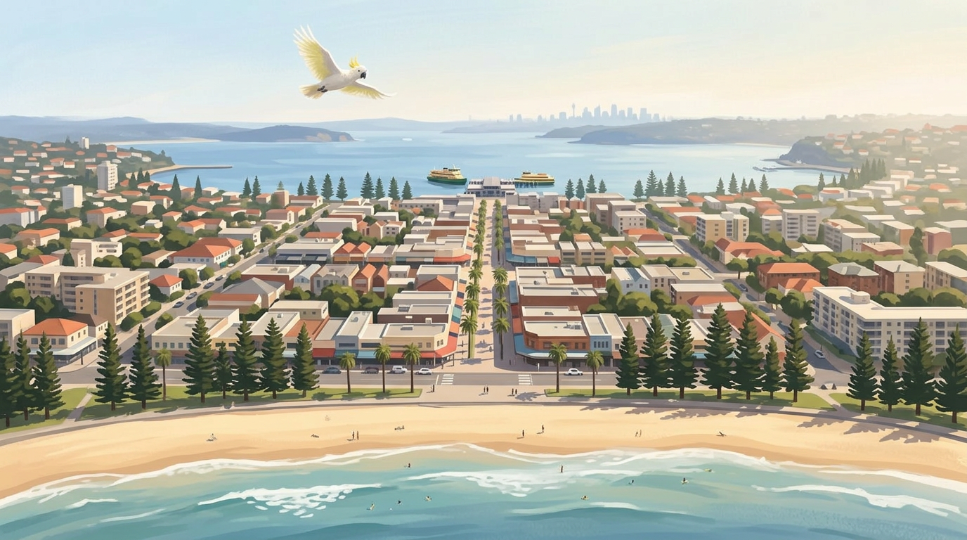 Manly Beach, Sydney — painterly illustration