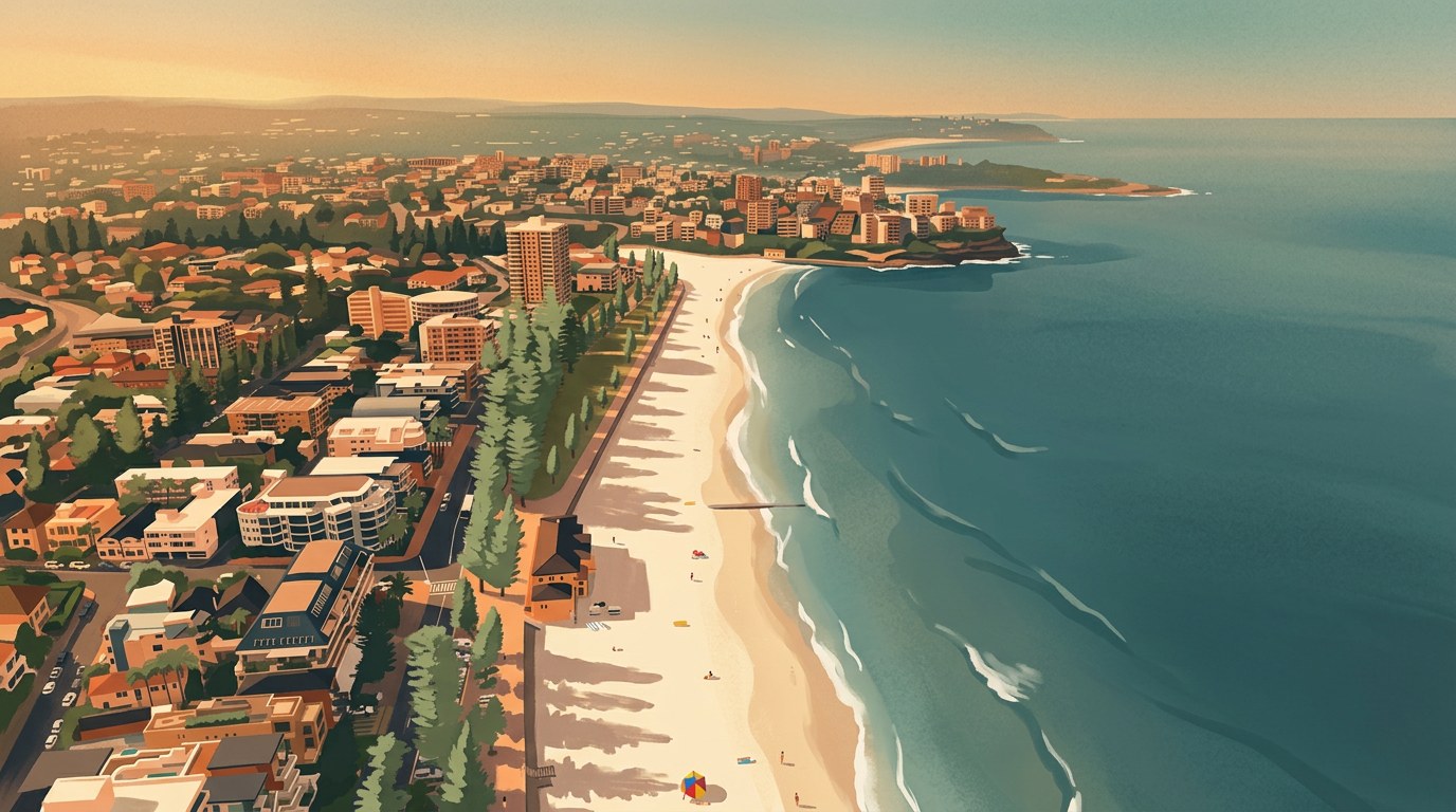 Manly Beach, Sydney — painterly illustration